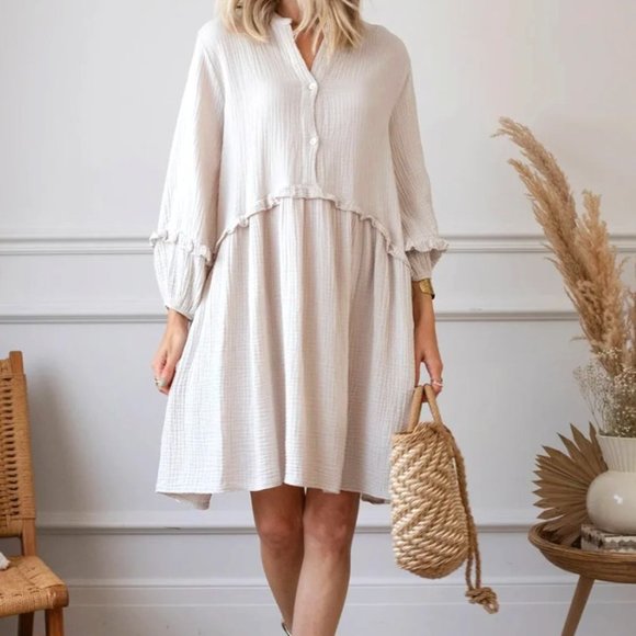 APRICOT CRINKLED FRILL DETAIL LOOSE MINI DRESS - Picture 1 of 1